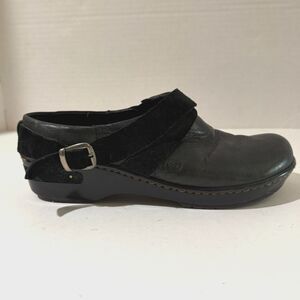 Børn, Black Darly Strap Buckle Leather Slip On Clogs, 10 Chunky Mules